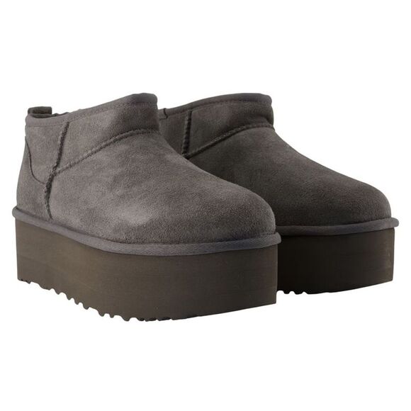 Classic Ultra Mini Platform Ankle Boots - UGG - Leather - Grey - Picture 2 of 2